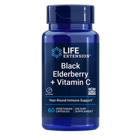 Life Extension Black Elderberry + Vitamin C – 60 Vegetarian Capsules