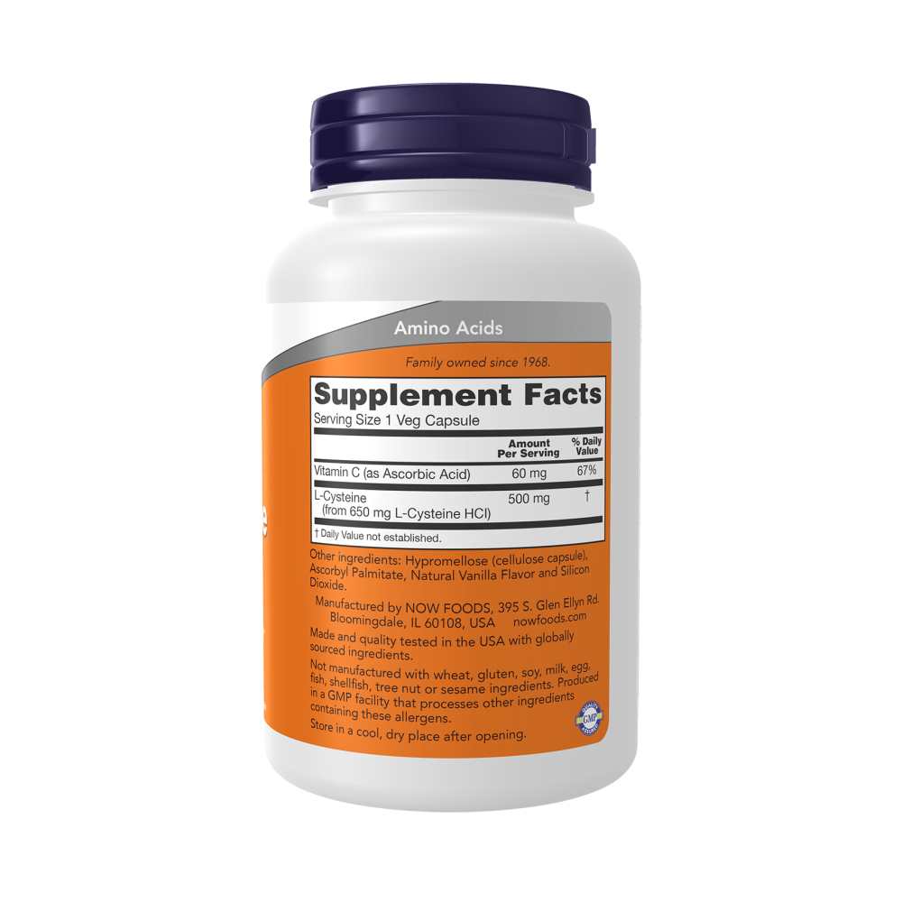Now Foods L-Cysteine 500 Mg – Structural Support with Vitamin C for Hair, Skin & Nails – 90 Veg Capsules