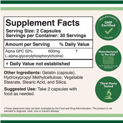 Double Wood Supplements Alpha-Gpc – 60 Capsules for Mental Clarity