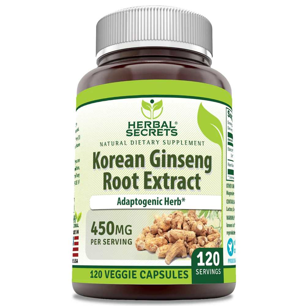 Herbal Secrets Korean Ginseng Root Extract 450 Mg 120 Veggie Capsules