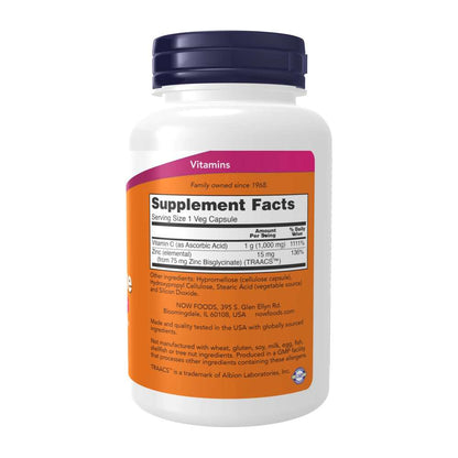 Now Foods C-1000 Zinc Immune – Vitamin C 1000mg + Zinc 15mg – 90 Veg Capsules