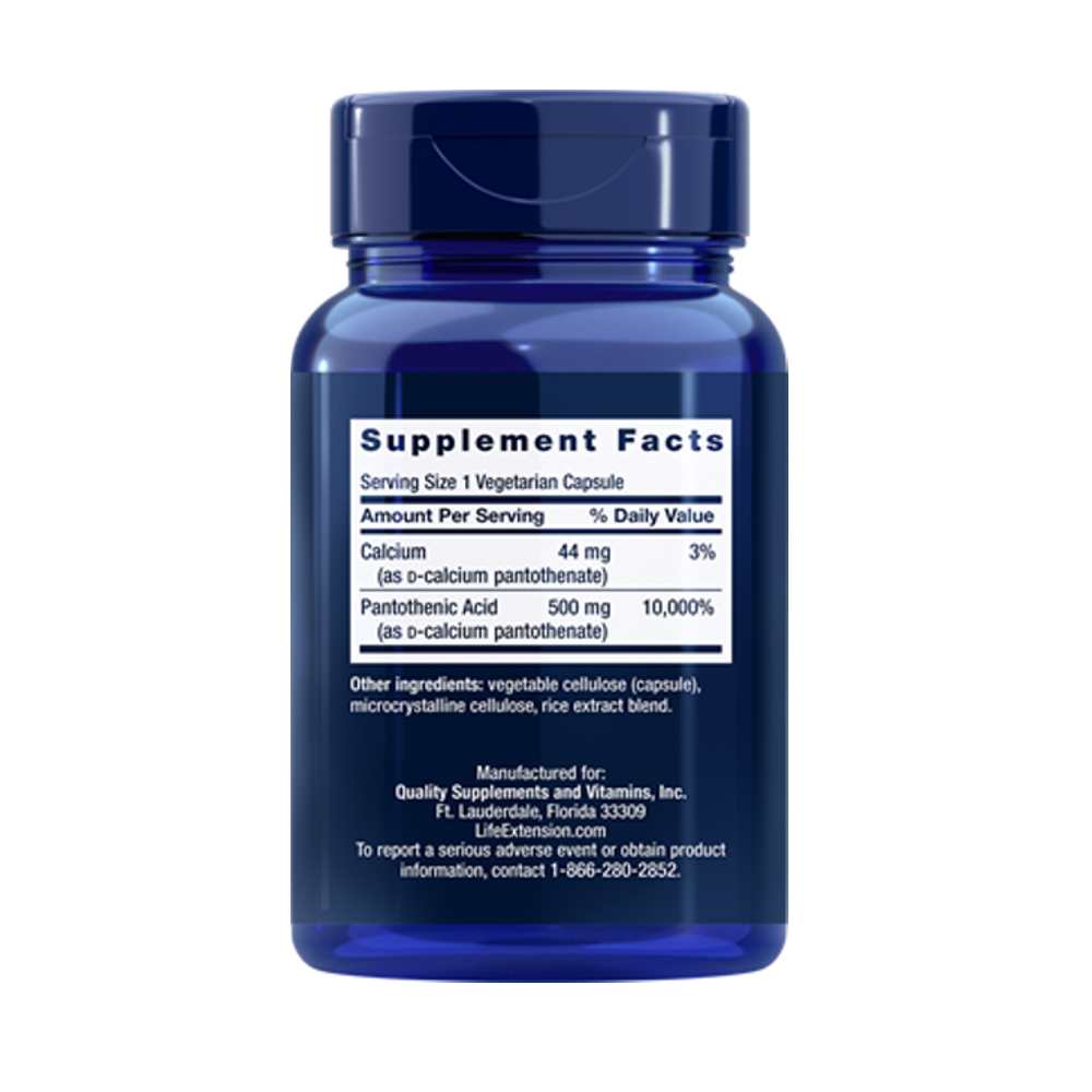 Life Extension Pantothenic Acid Vitamin B-5 500 Mg, 100 Vegetarian Capsules