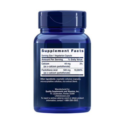 Life Extension Pantothenic Acid Vitamin B-5 500 Mg, 100 Vegetarian Capsules