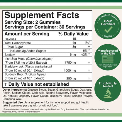 Double Wood Sea Moss Gummies – Superfood Blend with Bladderwrack & Burdock Root | 60 Count