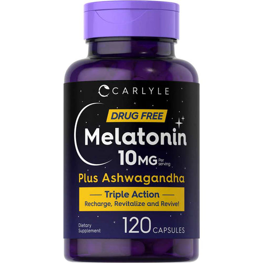Carlyle Nutritionals Melatonin 10mg per serving with Ashwagandha | 120 Capsules