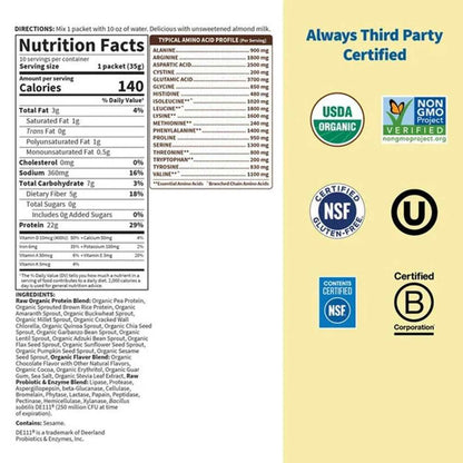 Garden of Life Raw Organic Protein Powder Packets - Chocolate 320g