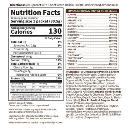 Garden of Life Raw Protein & Greens Chocolate Cacao 10 Packets 1.07oz (31g) Powder