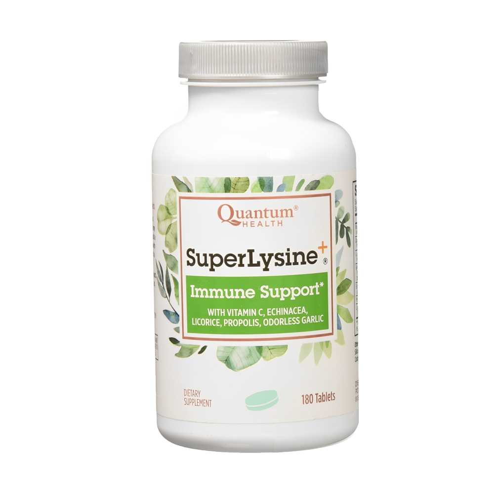 Quantum Health Super Lysine Immune Support with Vitamin C, Echinacea, Licorice, Propolis & Odorless Garlic, 180 Tablets