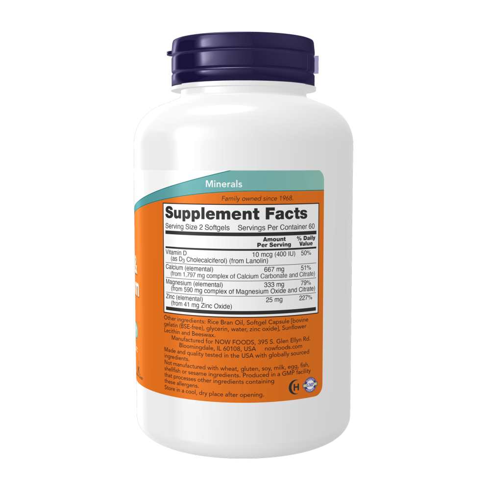 Now Foods Calcium & Magnesium Softgels – with Vitamin D3 & Zinc – Bone Health Support – 120 Softgels