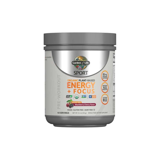 Garden of Life Sport Organic Plant-Based Energy + Focus Sugar Free Blackberry Cherry 231g Powder