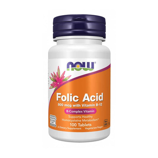 Now Foods Folic Acid 800 Mcg with B-12 – 100 Tablet