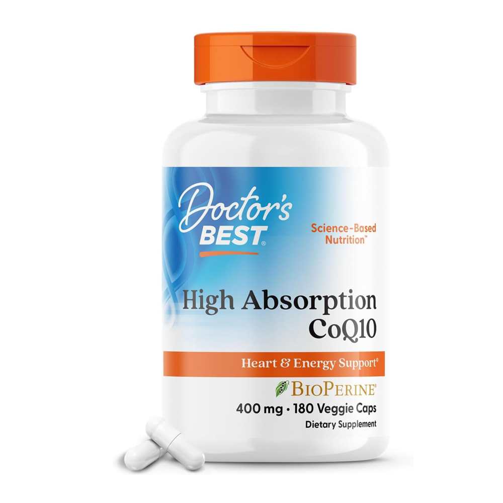 Doctor's Best High Absorption Co Q10 with Bio Perine, 400 Mg, 180 Veggie Caps