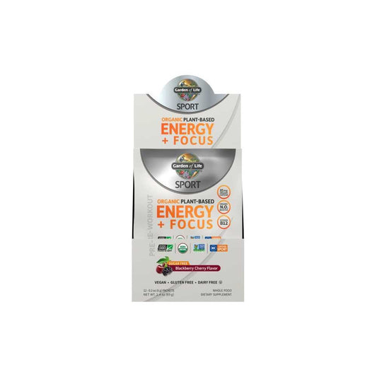 Garden of Life Sport Organic Plant-Based Energy + Focus Sugar Free Blackberry Cherry 12 Packets 0.2oz (6g) Powder