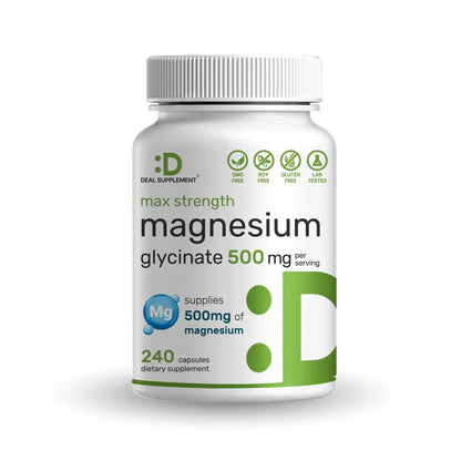 Deal Supplement Max Strength Magnesium Glycinate 500mg Per Serving, 240 Capsules