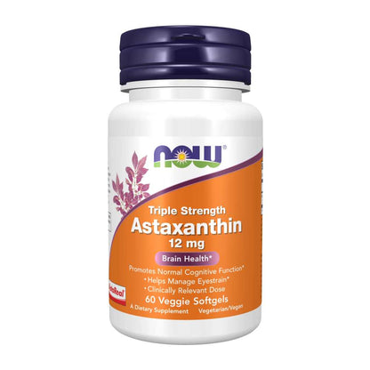 Now Foods Triple Strength Astaxanthin 12 Mg – Brain & Eye Health Support – Clinically Relevant Dose – 60 Veggie Softgels