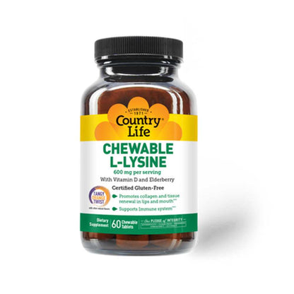 Country Life Vitamins Chewable L-Lysine 60 Tabs