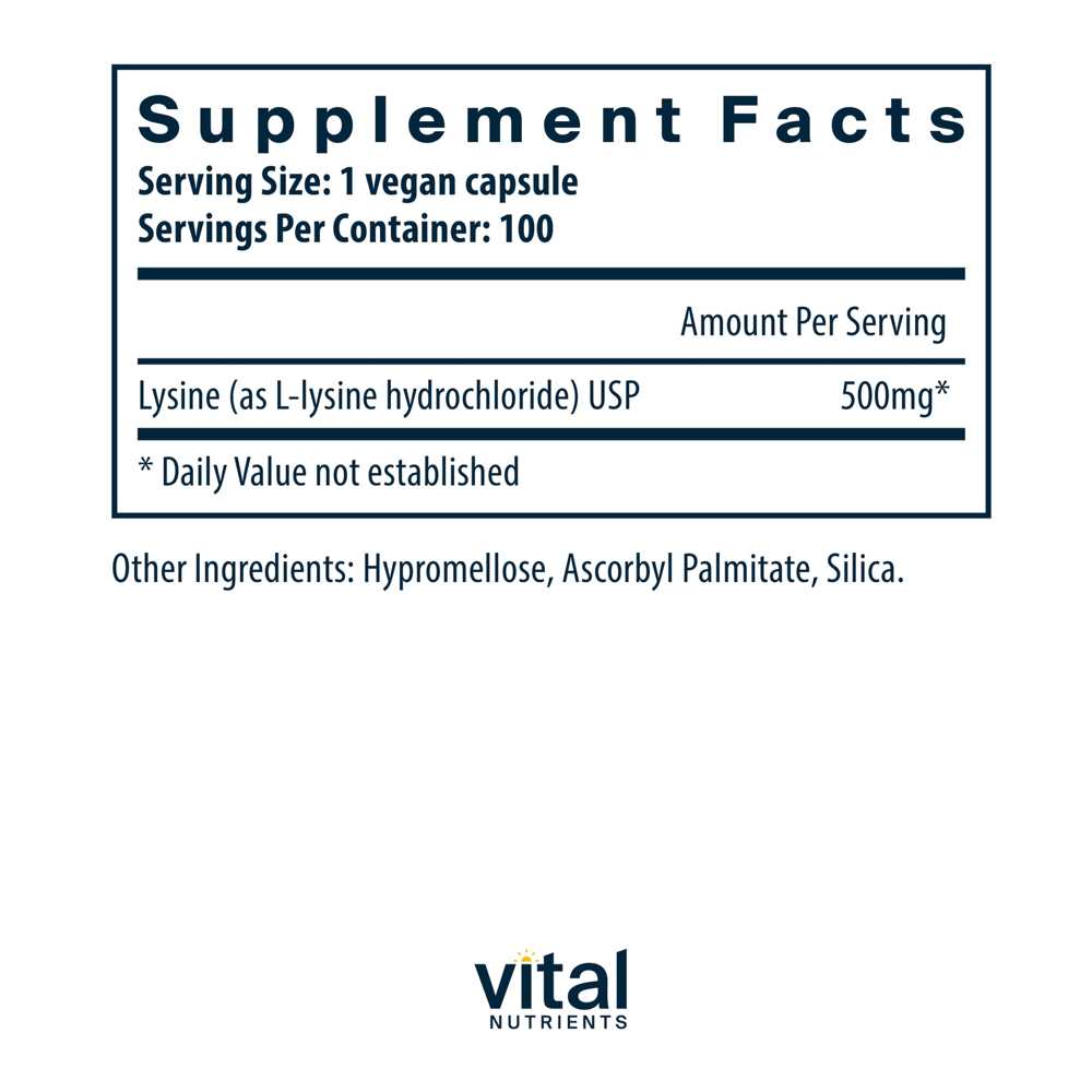 Vital Nutrients Lysine 500mg 100 Caps