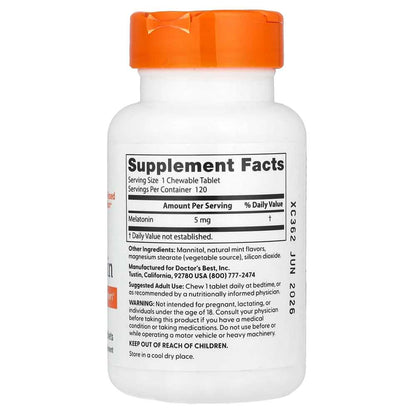 Doctor's Best Melatonin, Natural Mint, 5Mg, 120 Chewable Tablets