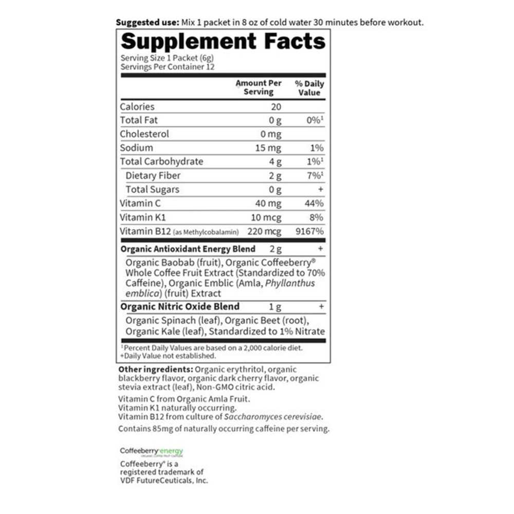 Garden of Life Sport Organic Plant-Based Energy + Focus Sugar Free Blackberry Cherry 12 Packets 0.2oz (6g) Powder