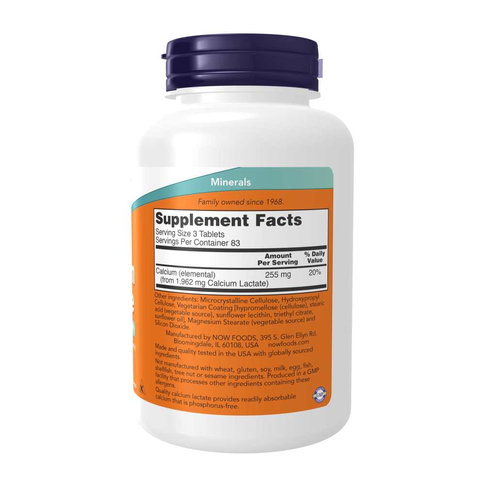 Now Foods Calcium Lactate – Bioavailable Calcium for Bone Health Support – 250 Tablets