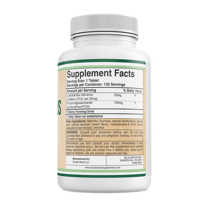 Double Wood Lactobacillus Salivarius – 2 Billion Cf Us per Tablet | 120 Chewables