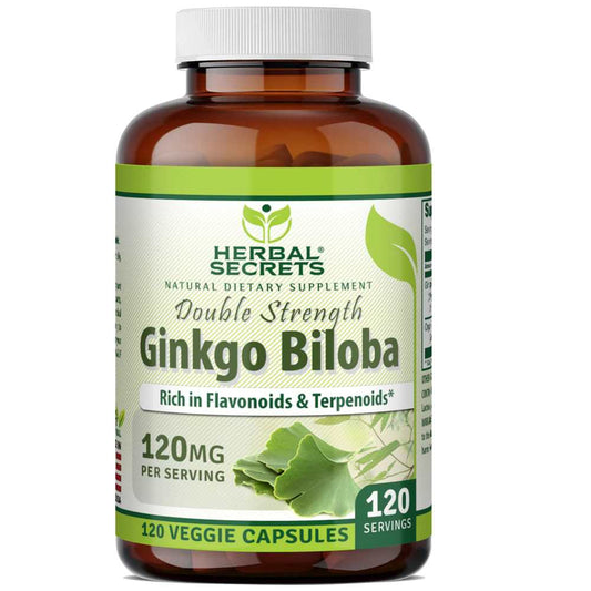 Herbal Secrets Ginkgo Biloba Extract (double Strength) 120 Mg 120 Veggie Capsules