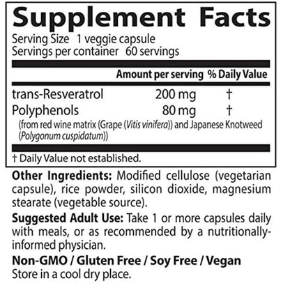 Doctor's Best Trans-Resveratrol 200 with Resvinol 200mg Veggie Caps 60 Count