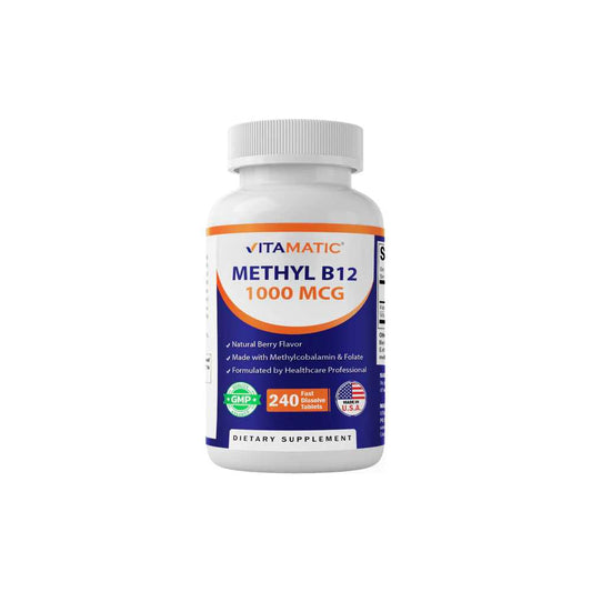 Vitamatic Methyl B12 1000 mg – Natural Berry Flavor – 240 Fast Dissolve Tablets