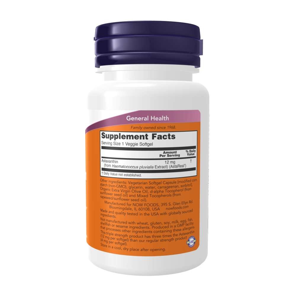 Now Foods Triple Strength Astaxanthin 12 Mg – Brain & Eye Health Support – Clinically Relevant Dose – 60 Veggie Softgels