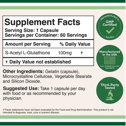 Double Wood S-Acetyl L-Glutathione – 100 Mg – 60 Capsules