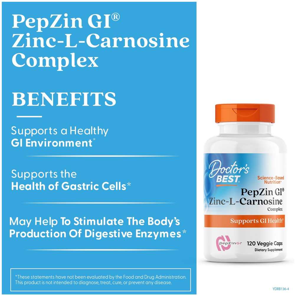 Doctor's Best PepZin GI, Zinc-L-Carnosine Complex, 120 Veggie Caps
