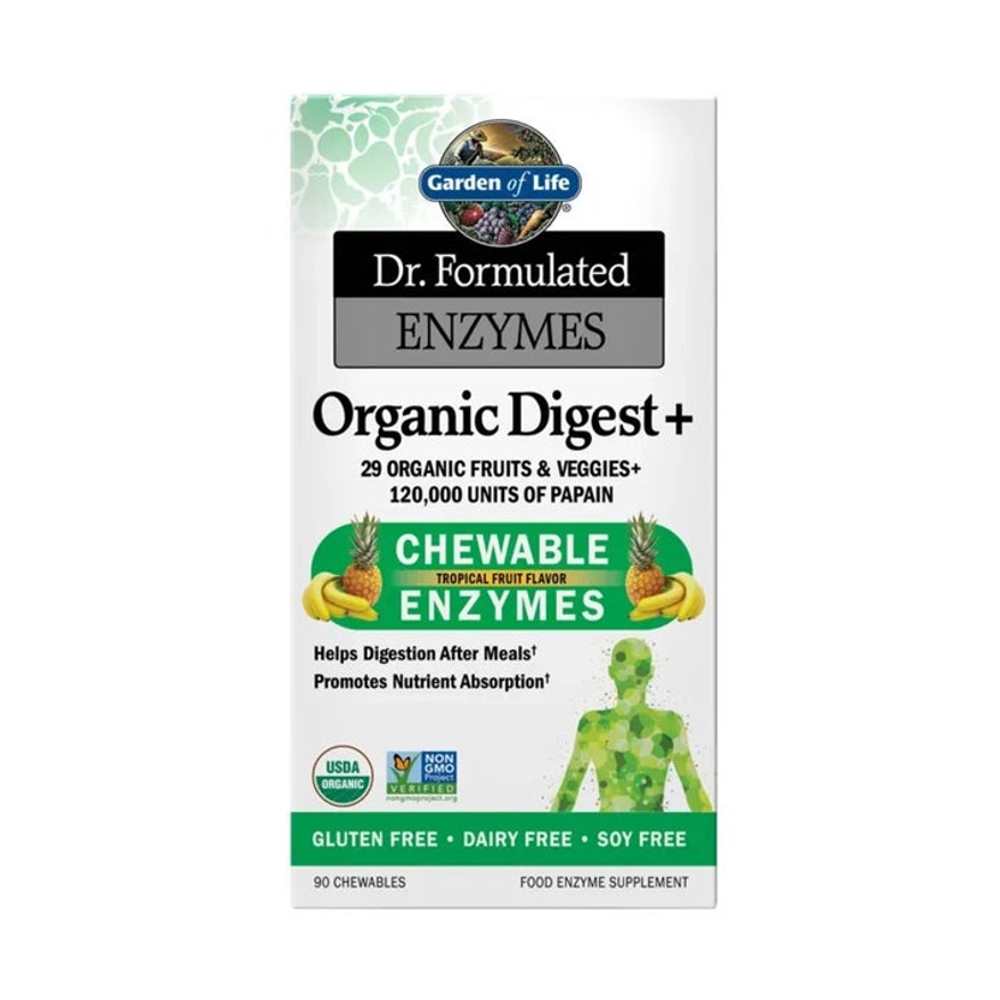 Garden of Life Dr. Formulated Enzymes Organic Digest+ Tropical Fruit Flavor 90 Chewables