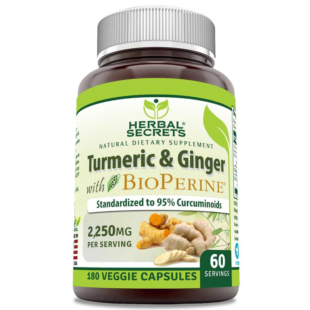 Herbal Secrets Turmeric & Ginger with Bio Perine 2250 Mg per Serving 180 Veggie Capsules