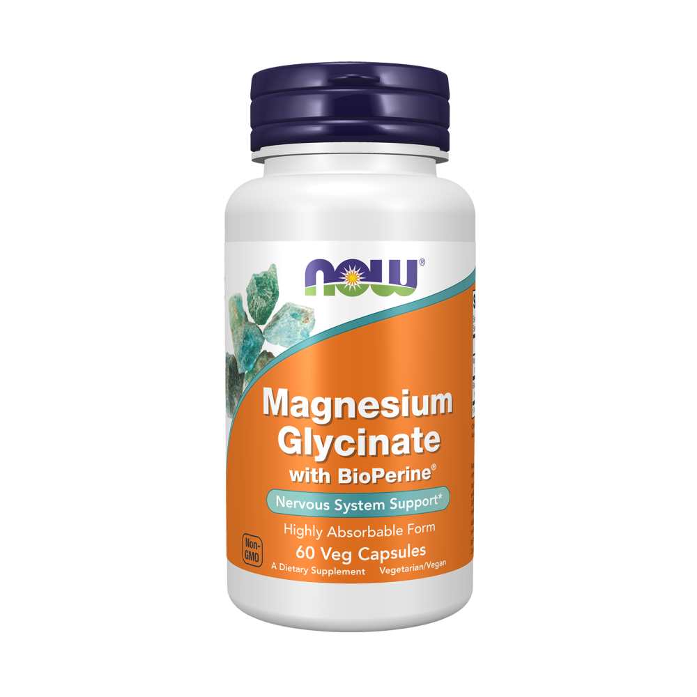 Now Foods Magnesium Glycinate with Bio Perine® – Highly Absorbable Nervous System Support – 60 Veg Capsules