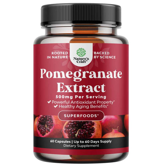 Nature's Craft Pomegranate Extract – 500mg per Serving | 60 Capsules | Antioxidant-Rich Superfood for Healthy Aging