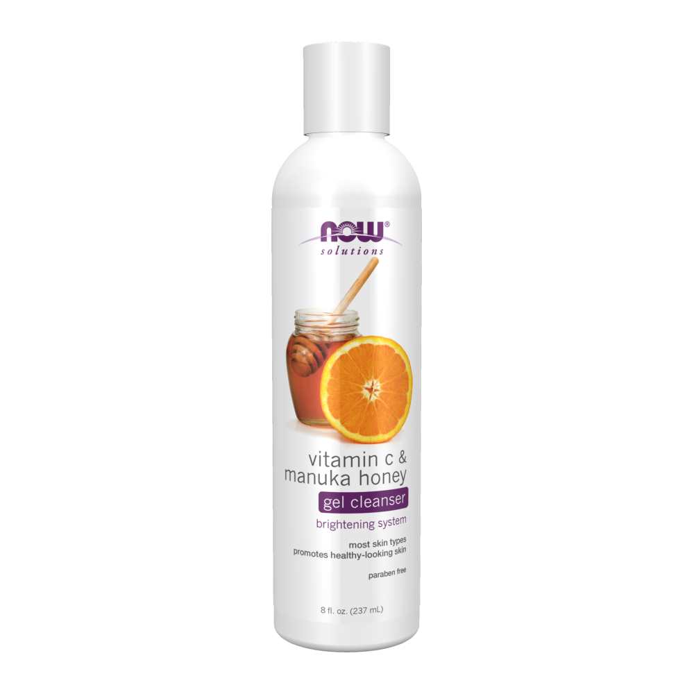 Now Foods Vitamin C & Manuka Honey Gel Cleanser – Brightening System – for Most Skin Types – 237 M L