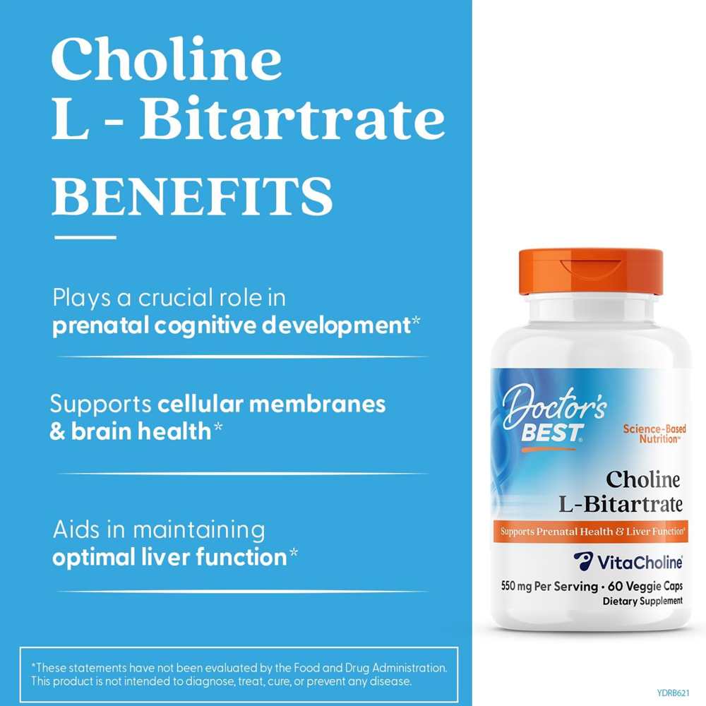 Doctor's Best Choline L-Bitartrate, 550 Mg per Serving, 60 Veggie Caps
