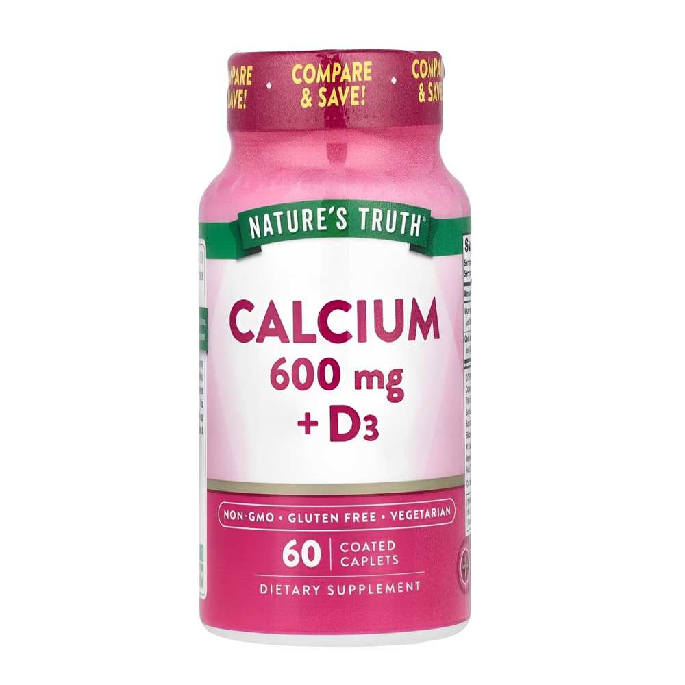 Nature's Truth Calcium 600mg + D3 – 60 Coated Caplets, Bone & Immune Support