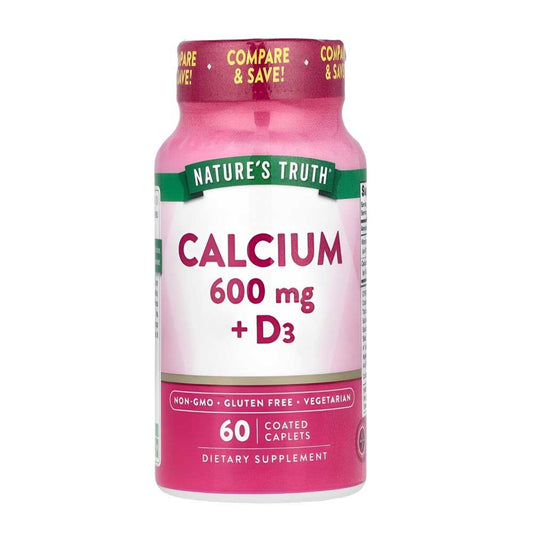 Nature's Truth Calcium 600mg + D3 – 60 Coated Caplets, Bone & Immune Support