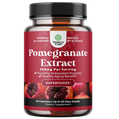 Nature's Craft Pomegranate Extract – 500mg per Serving | 60 Capsules | Antioxidant-Rich Superfood for Healthy Aging
