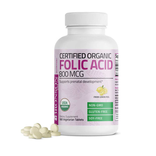 Bronson Vitamins Folic Acid (folate) Vegetarian Usda Certified Organic - 800 Mcg 180 Tabs