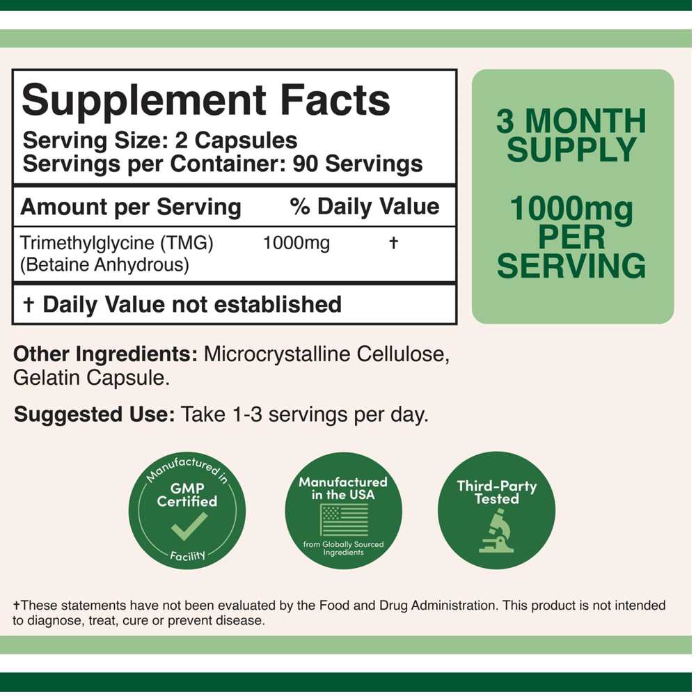 Double Wood Tmg Trimethylglycine – 1000 Mg – 180 Capsules