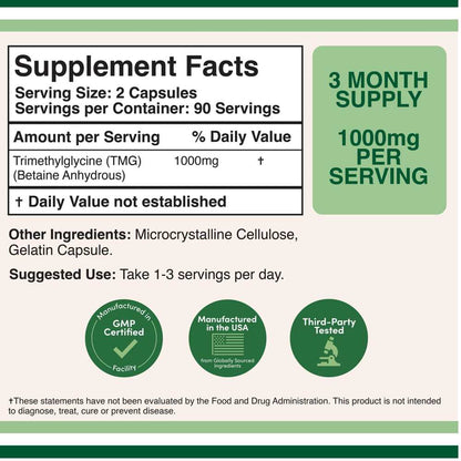Double Wood Tmg Trimethylglycine – 1000 Mg – 180 Capsules