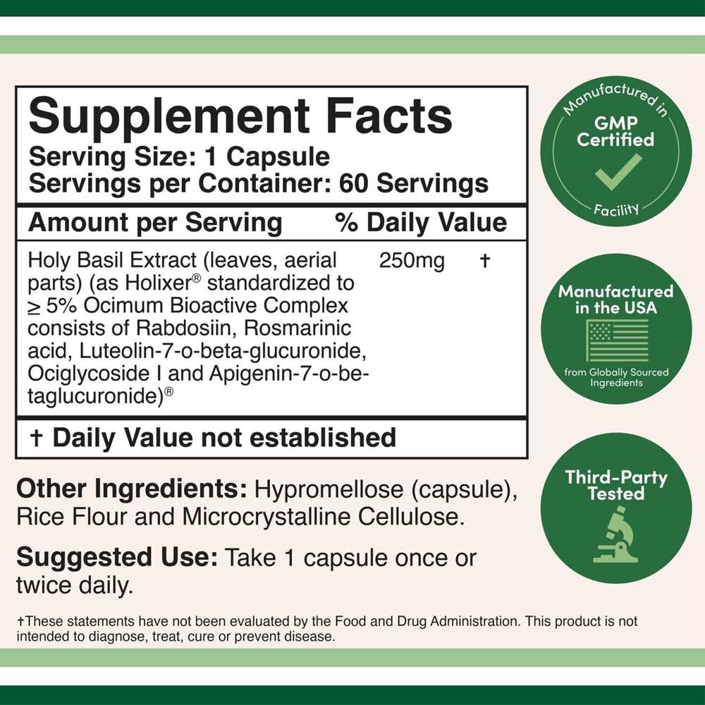 Double Wood Holy Basil Holixer® – 250mg Patented Formula for Stress & Wellness | 60 Capsules