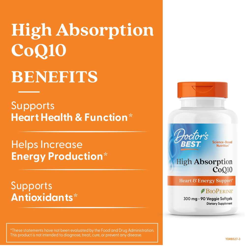 Doctor's Best High Absorption Co Q10 with Bio Perine, 300 Mg, 90 Veggie Softgels
