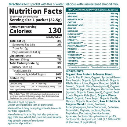 Garden of Life Raw Protein & Greens Lightly Sweet 10 Packets 1.14oz (33g) Powder