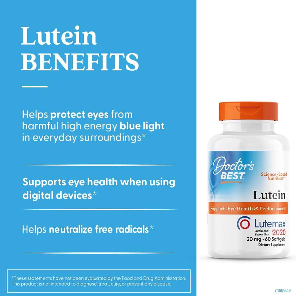 Doctor's Best Lutein with Lutemax 2020, 20 Mg, 60 Softgels