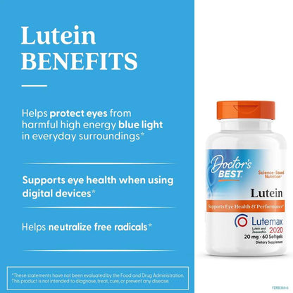 Doctor's Best Lutein with Lutemax 2020, 20 Mg, 60 Softgels