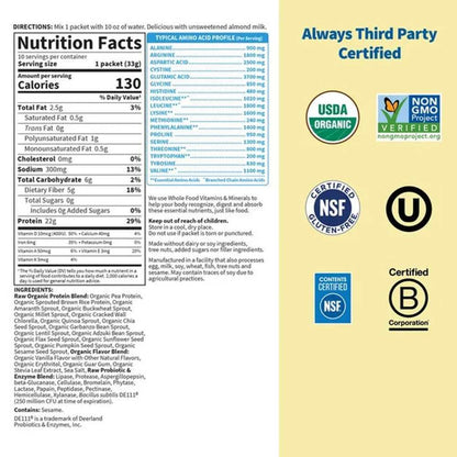 Garden of Life Raw Organic Protein Powder - Vanilla 10 Packets