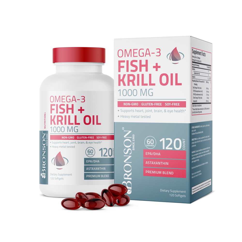 Bronson Vitamins Omega-3 Fish + Krill Oil 1000 Mg 120 Softgels